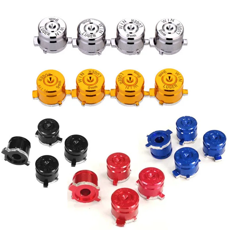 4pieces Aluminum Metal Bullet Buttons Thumb Stick Caps Replacement for Sony Playstation Dualshock 3 4 PS3 PS4 Gamepad Controller