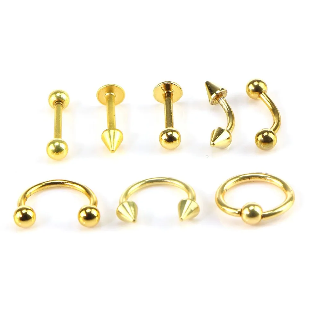 8pcs/set Stainless Steel Body Jewelry Wholesale Tongue Nose Ring Eyebrow Navel Belly Bar Piercing Body Pircing Jewelry Free Ship