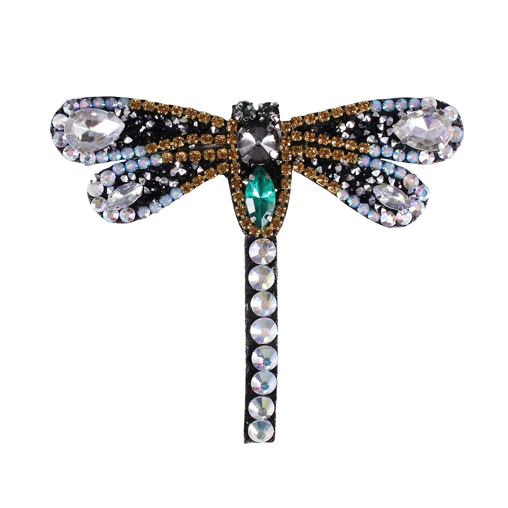 Beaded Dragonfly Butterfly Bee Rhinestone Insect Scorpion Crystal Patches for Shoes Bags Sewing Apparel Applique TH862