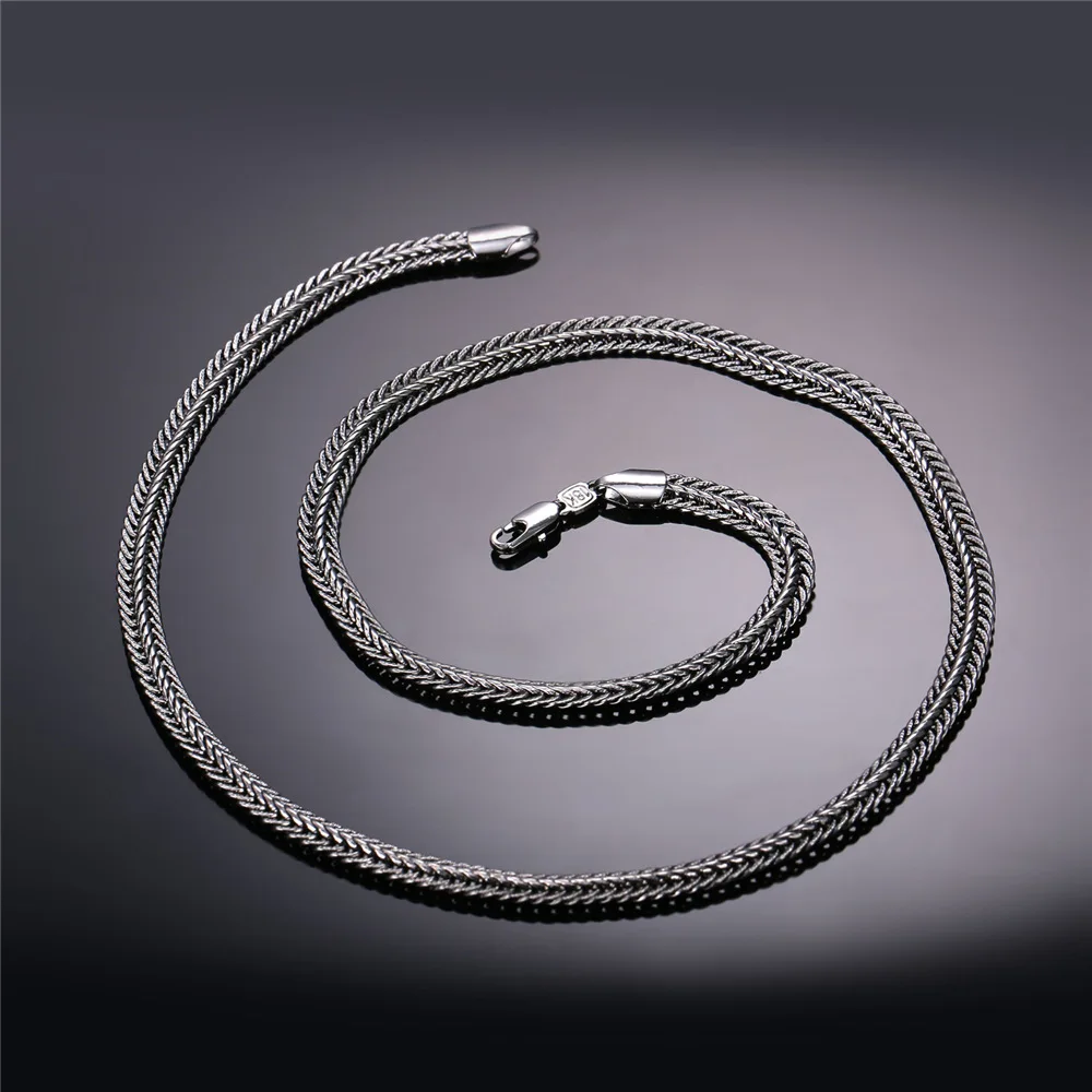 U7 Men Long Necklace Black Trendy  6MM 6 Size Unique Foxtail Chain Necklaces & Pendants Men Fashion Jewelry N561