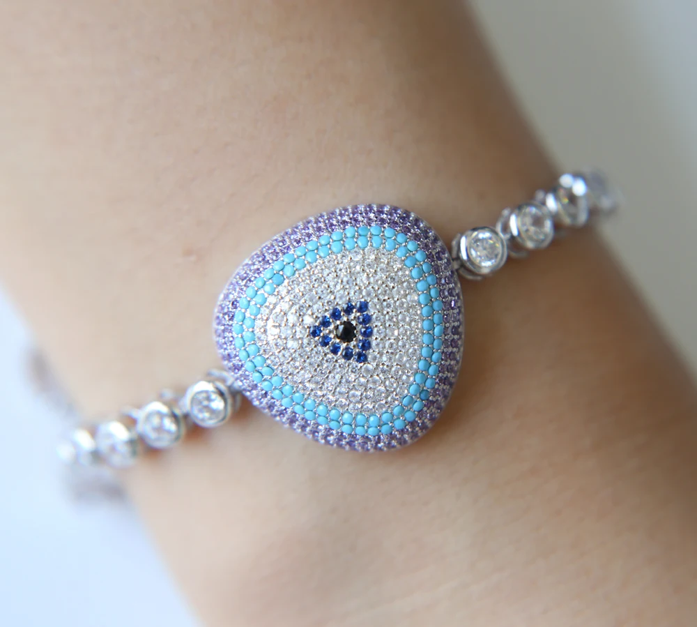Girl AAA+ Elegant 3mm CZ Tennis Bracelets for Woman White Gold colour evil eye multicolors Cut CZ Wedding Jewelry 6 color
