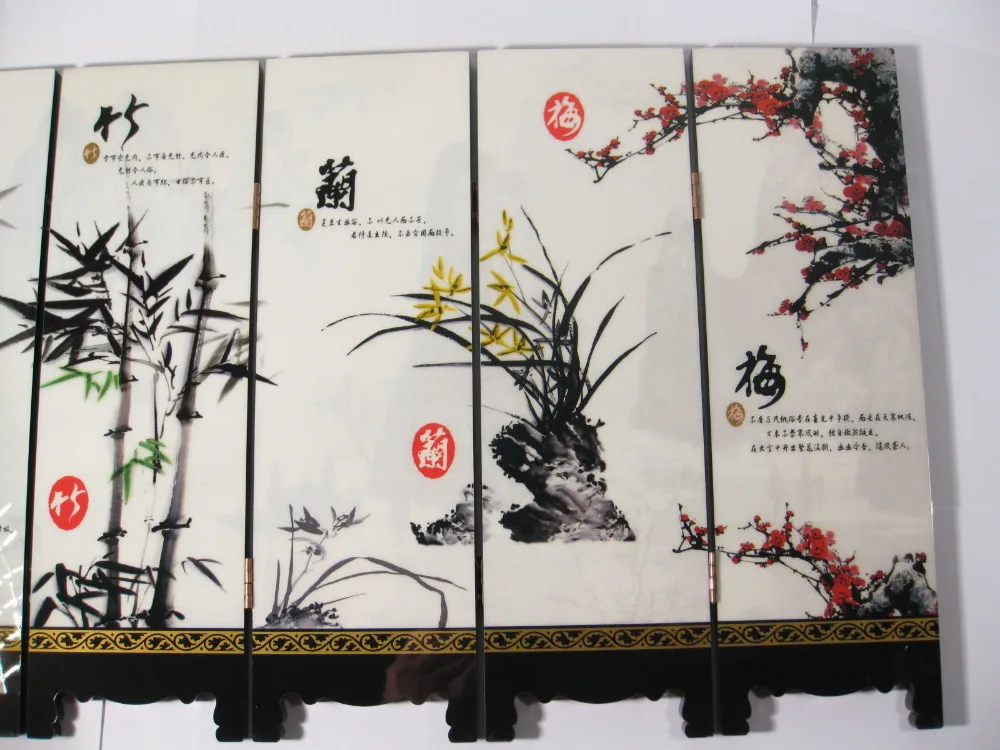 Desk decorative chinese Lacquer ware painting-Mei, orchid,bamboo,chrysanthemum folding screen