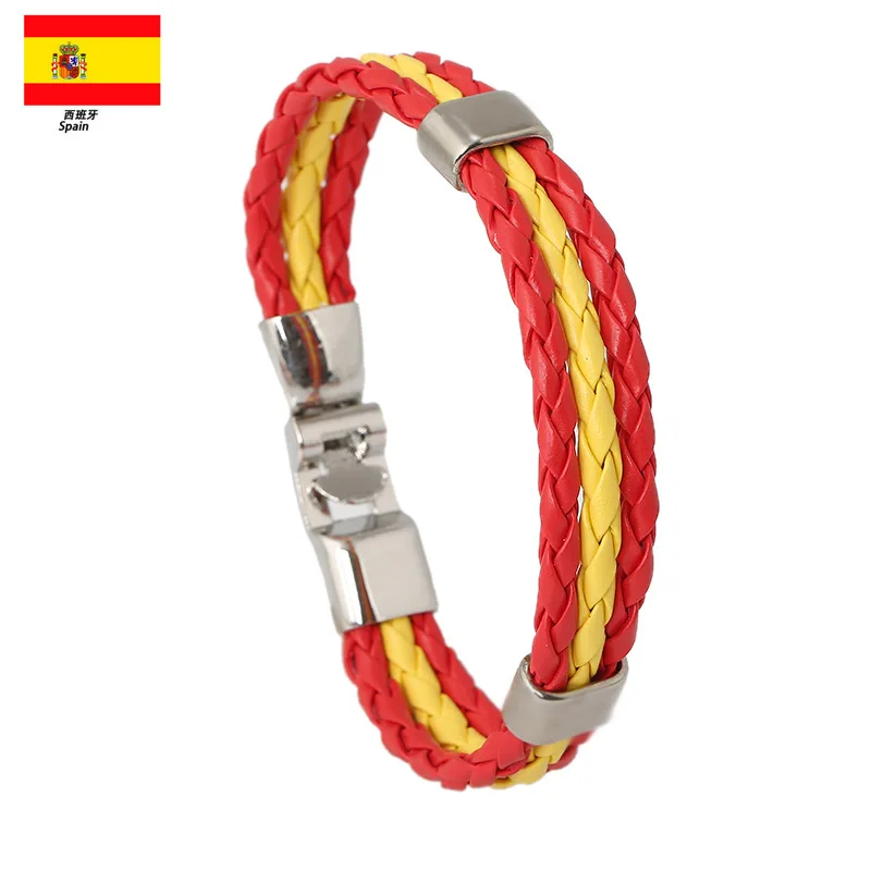 2023 Hot Sales! Fashion Spain Russia France Brazil Germany Flag Leather Team Bracelets for Men women Football Fans Couples Male