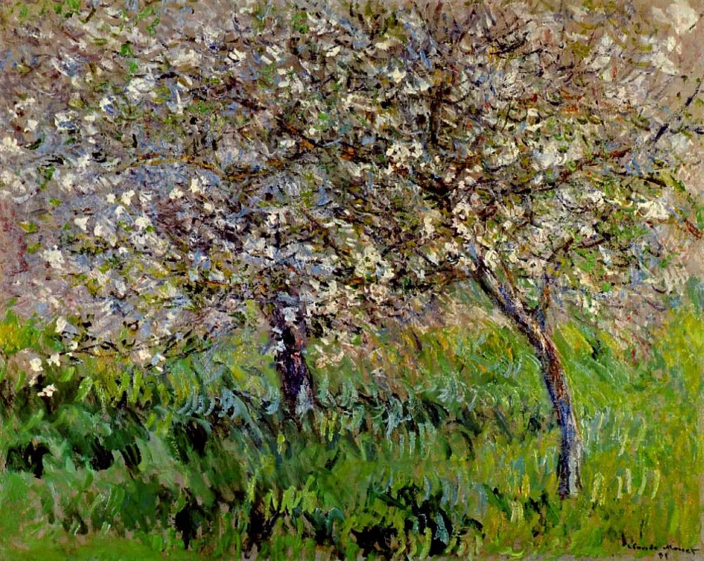 

100% handmade Oil Painting Reproduction on linen canvas with museum quality,apple trees in bloom at giverny by Claude Monet