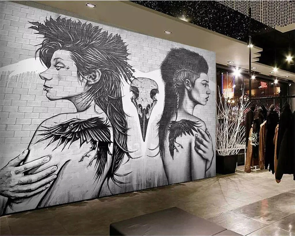 Custom wallpaper personality tattoo character doodle TV background home decoration living room bedroom 3d wallpaper