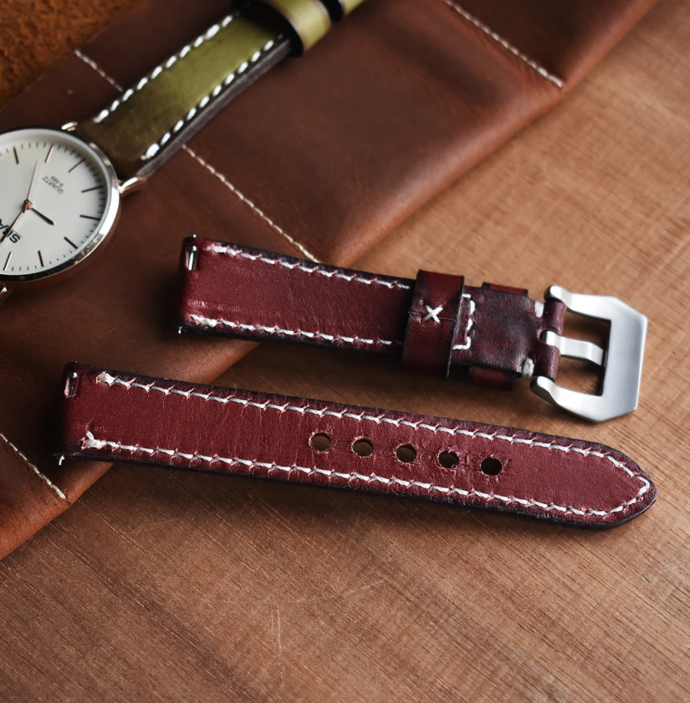 Genuine Leather Handmade Men Watchband 18mm 20mm 22mm 24mm Leather Watch Straps Male Replacement Bands for Panerai