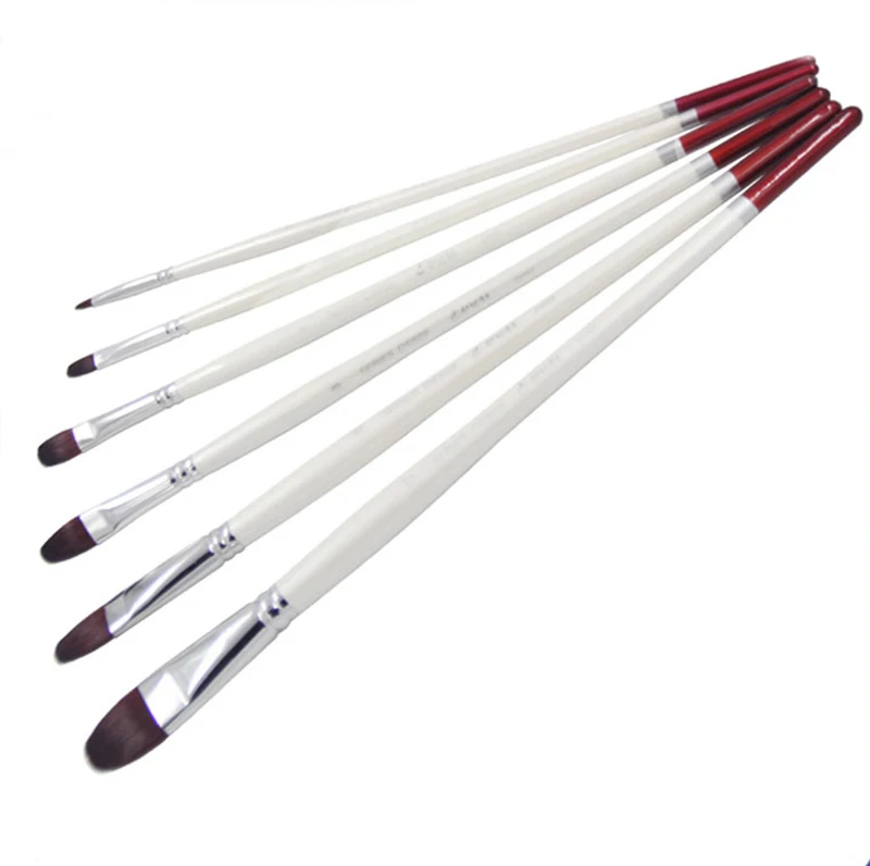 6pcs/Set,Tanuki hair Wine red examination special brush Gouache Painting Pen acrylic brush pen artist oil painting brushes