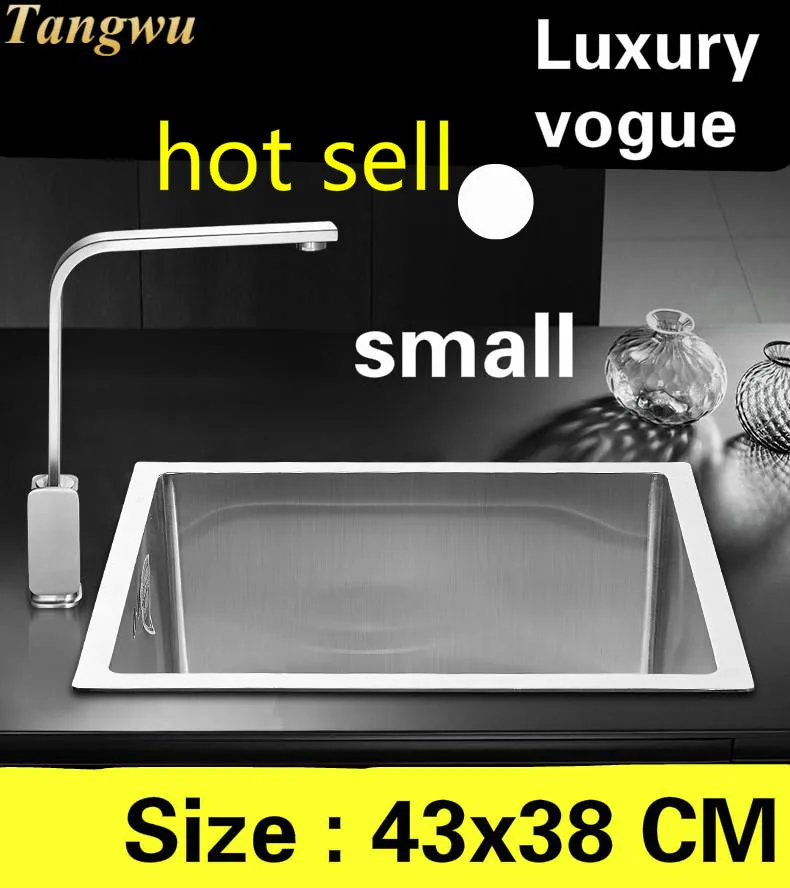 

Free shipping Apartment kitchen manual sink single trough luxury multifunction 304 stainless steel hot sell small 430x380 MM