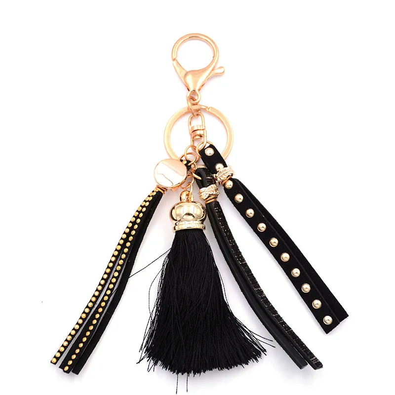 WELLMORE 2017 leather,tassel,colorful alloy Key Chain For Women Girl Bag Keychain