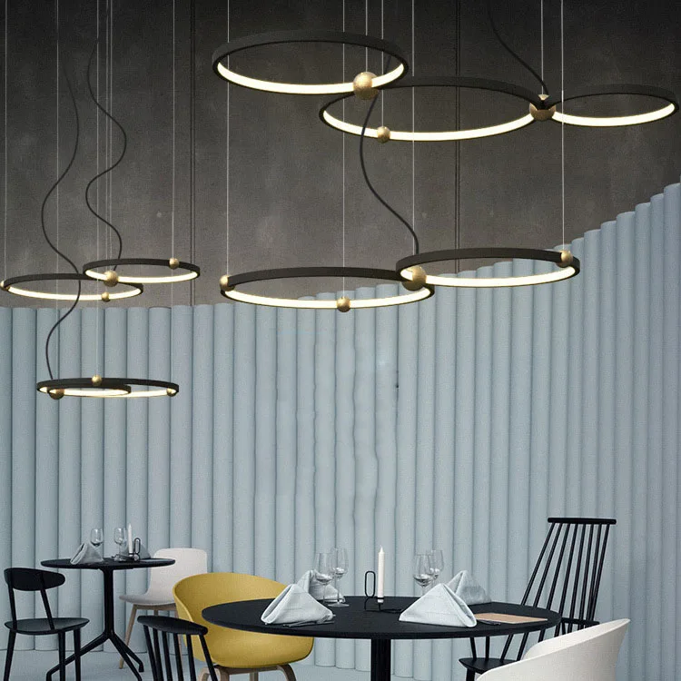 

Modern Black Ring Planetary Belt Pendant Lamp Ceiling Light Chandelier Hanging Fixtures Industrial Living Room Decorative Lamp
