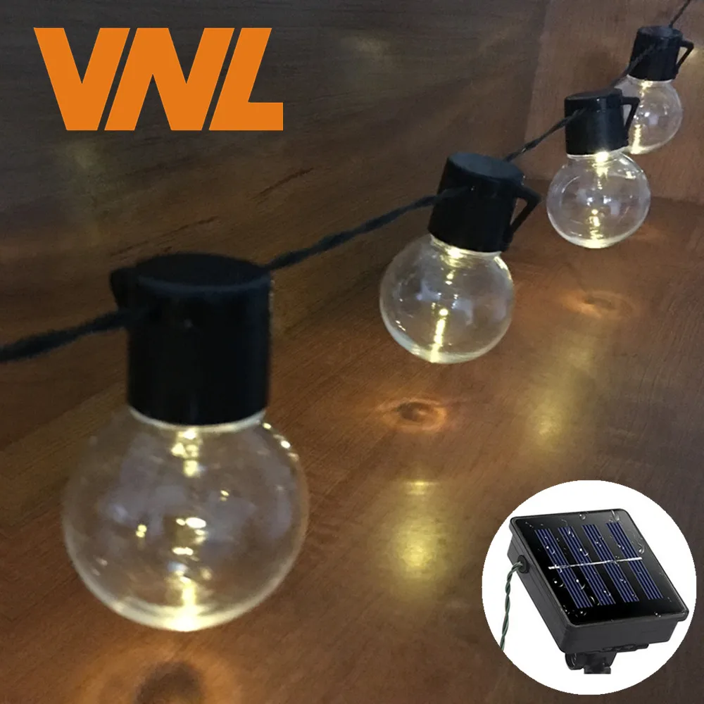 

VNL Solar 5M 20 LED Wedding G50 String Fairy Light LED Globe Festoon Bulb Warm Fairy String Light Outdoor Party Garden Garland