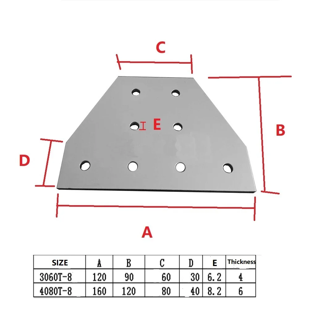 1pcs T type 90 Degree Joint Board Plate Corner Angle Bracket Connection for Aluminum Profile 3060/4080 30x60/40x80 with 8 holes