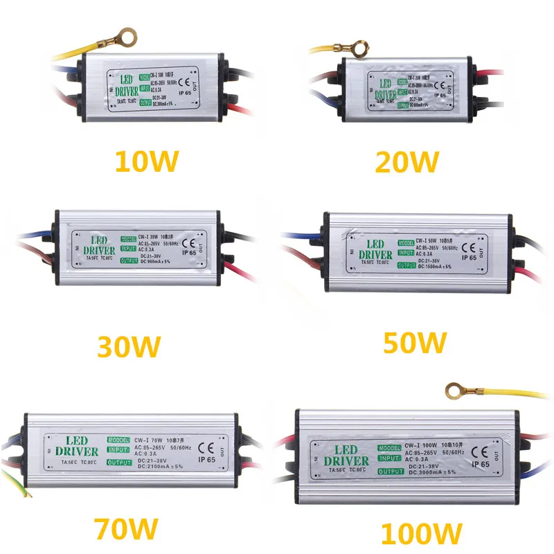 Jiguoor 10W 20W 30W 50W 100W Waterproof High Power Supply LED Driver AC85-265V Input Electronic LED Driver Transformer