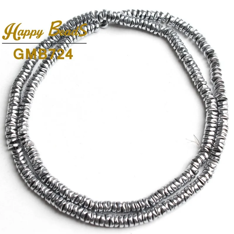 4mm Natural Hematite Stone Beads Purple/Cyan/Silver Plated Flat Loose Spacer Beads For Jewelry Making DIY Bracelets Necklace 15\