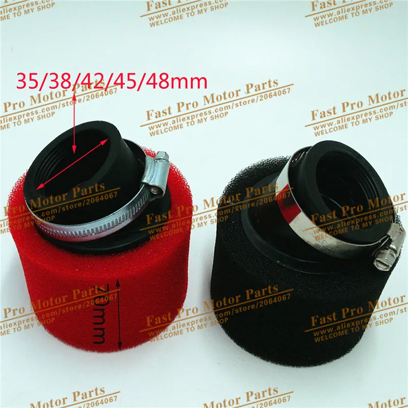 

38mm-48mm ATV PIT DIRT BIKE 45 Degree ANGLED FOAM Air Filter Pod Cleaner 110cc 125cc RED CRF50 XR50 CRF