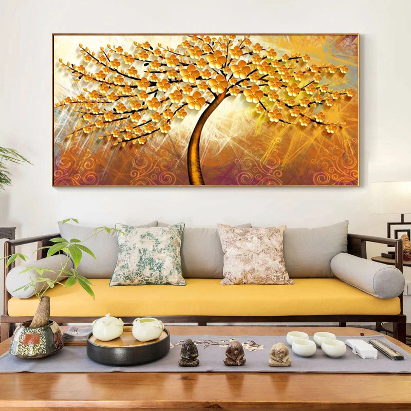 

Modern Abstract Posters and Prints Wall Art Canvas Painting Abstract Golden Money Trees Pictures for Living Room Decor No Frame