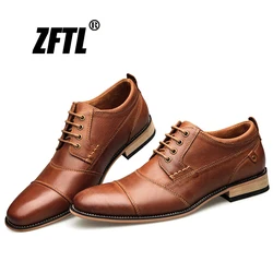 ZFTL New Men Dress shoes Genuine Leather Man Business shoes Big Size Men's Wedding shoes Casual Lace-up shoes Handmade  2023