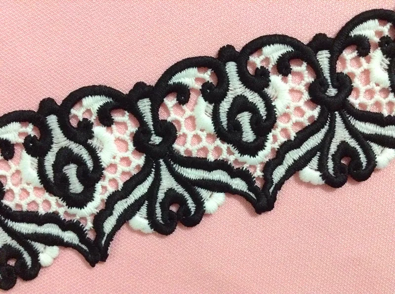 6.5cm top quality milk fibre dyed yarn embroidery black and white style Christmas lace trim,XERY-RX1204D