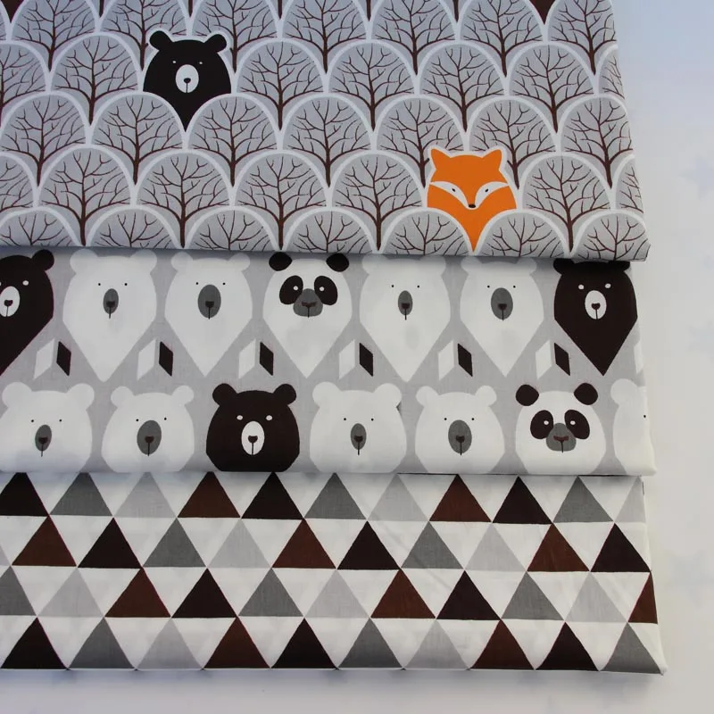 mylb 160CM*50CM cotton fabric cartoon grey trees fox bear panda black brown tri angle for DIY kids baby bedding decoration craft