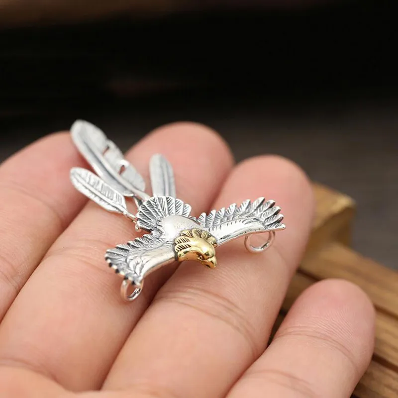 MAYONE 100% czysta 925 Sterling Silver Eagle wisiorek z piórkiem Fit z naszyjnik lub bransoletka mężczyzna kobiet biżuteria hurtowych