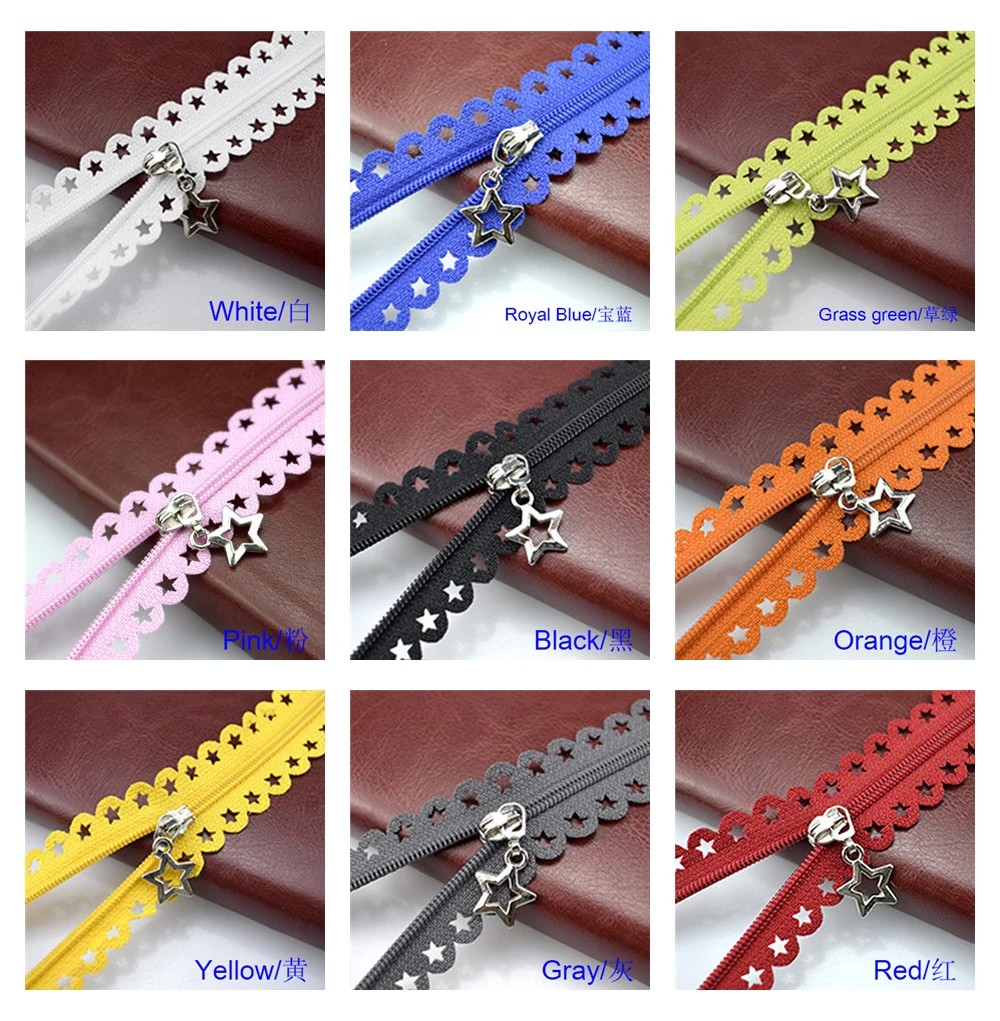 Color Five Star Lace Zippers 25Cm With Close-End Zips Hollow Nylon Zipper Clasp For Clothes Diy Material Zip Fastener For Sewing