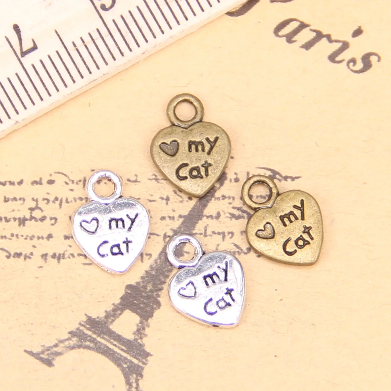 240pcs Jewelry Charms heart love my cat paw 12x9mm Antique Silver Plated Pendants Making DIY Handmade Tibetan Silver Jewelry