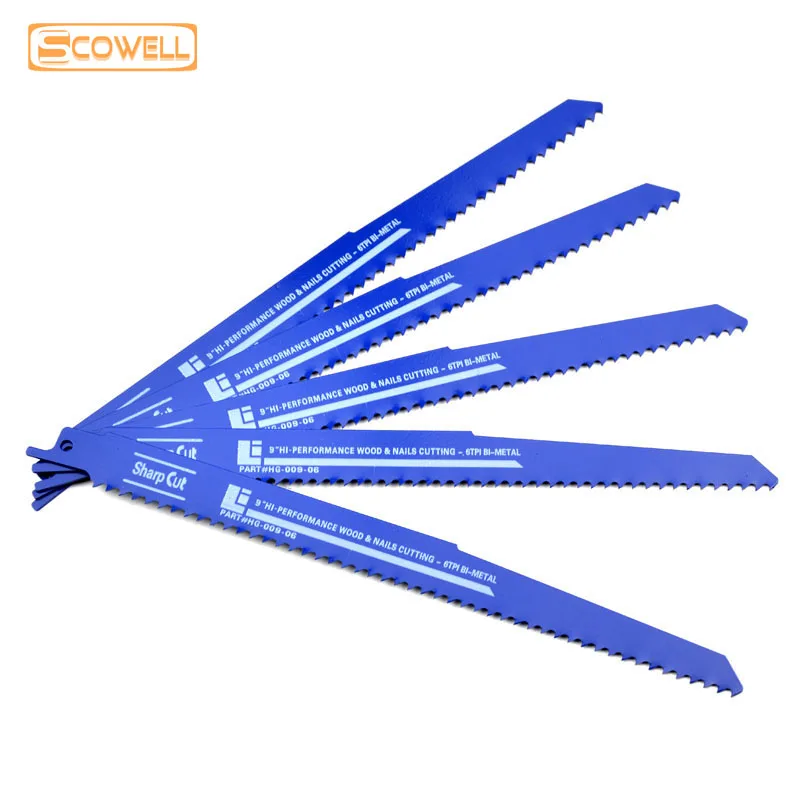 5 Pack HSS Bimetal 9 inch 230mm Saber Saw Blades 6TPI Fast Cutting Wood Plastic Reciprocating Saw Blade DIY Tools Accessories