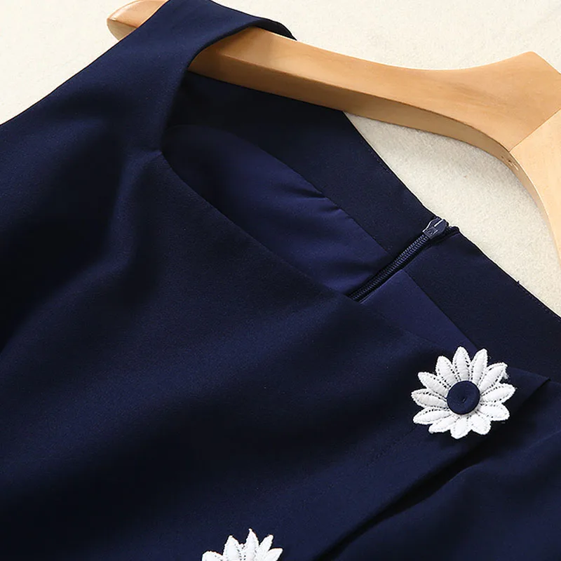 قلم رصاص عالي الجودة للربيع والصيف للنساء، فستان كاجوال مثير للحفلات في مكان العمل، أنيق وأنيق باللون الأزرق الداكن