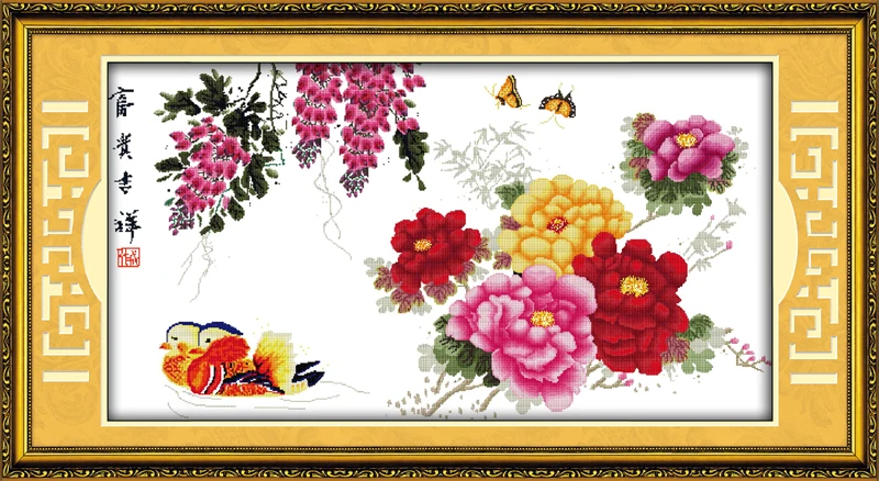 

Lucks &Wealth cross stitch kit flower 18ct 14ct 11ct count printed canvas stitching embroidery DIY handmade needlework