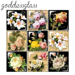 New Fashion Beauty Flowers Vintage Rose 12mm/20mm/25mm/30mm Square photo glass cabochon demo flat back Making findings