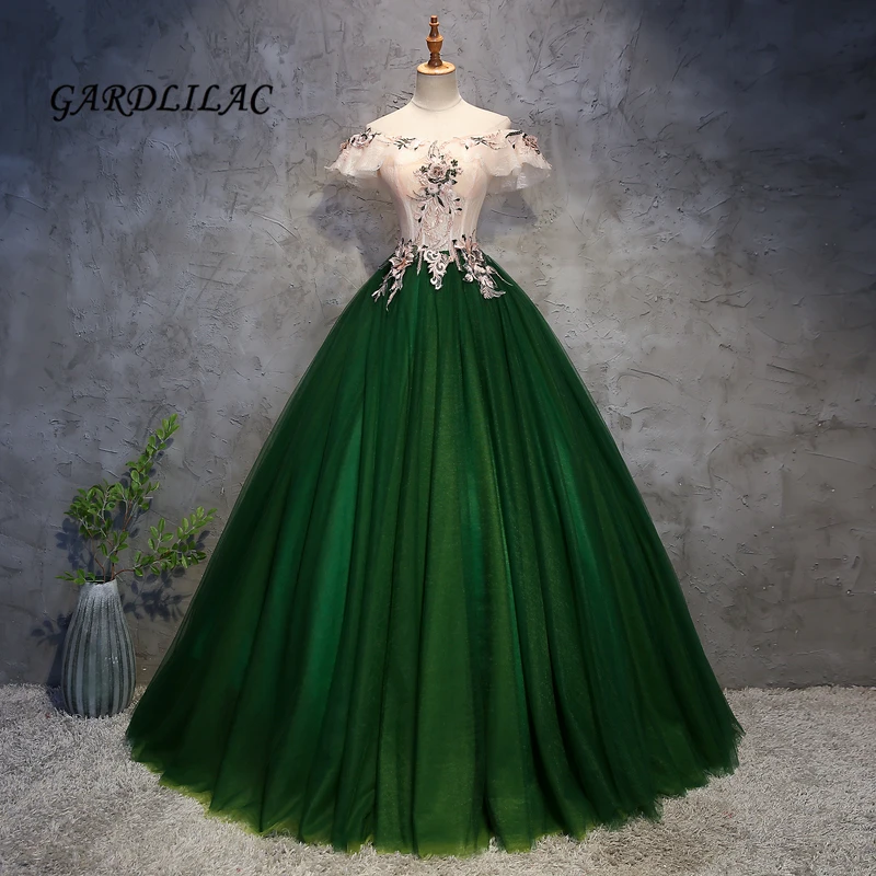 Nắp Xanh Lá Tay Quinceanera Váy 2019 Tull Hóa Trang Bầu Dài Dạ Hội Đầm Sweet 16 Đầm Vestidos De 15 Anos