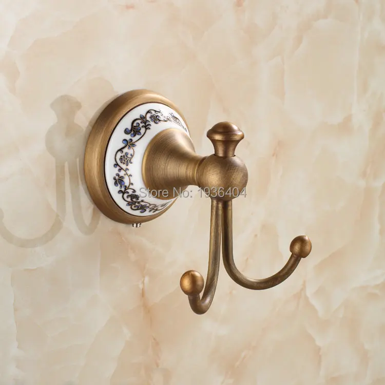 Antique Brass Clothes Hooks Wall Mounted with  Porcelain towel rack clothes hook Bathroom Accessories Robe Hooks H001