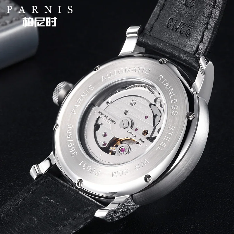 Fashion Parnis 41mm Men\'s Watch Relojes Dress Brand Mechanical Watches 21 Jewels Sapphire Leather Automatic Men Wristwatch 2023