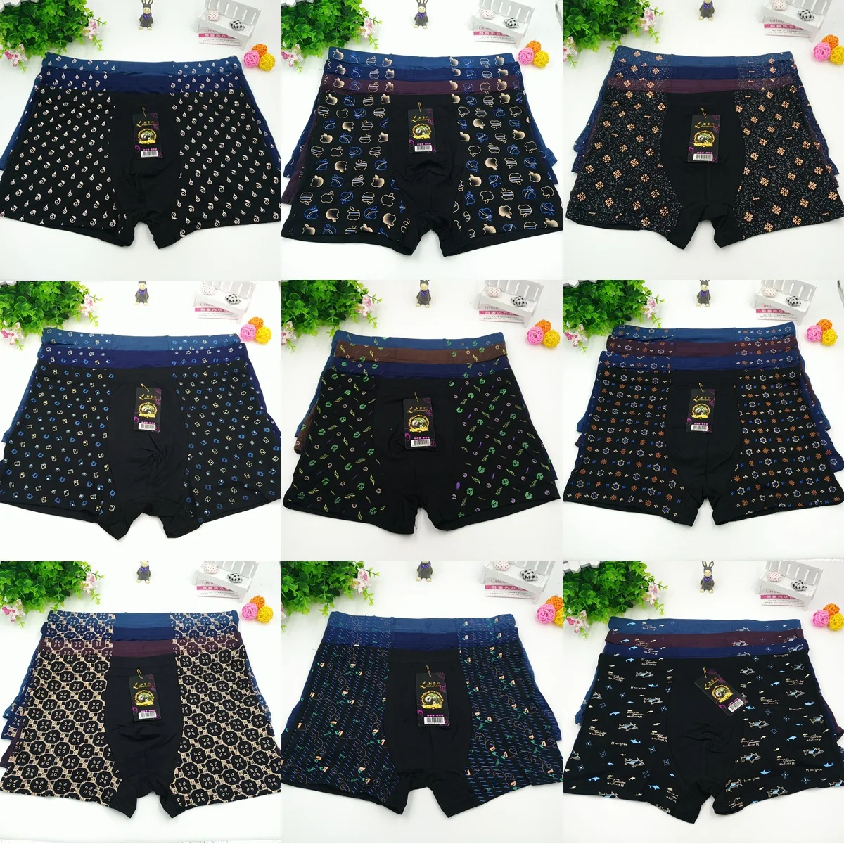 Hot! 3 Pcs Mens Boxer Underwear Shorts Brand Boxers Hombre Panties Under Short Printed Mulit 3 Pieces Lot Plus Size XXL - 7XL