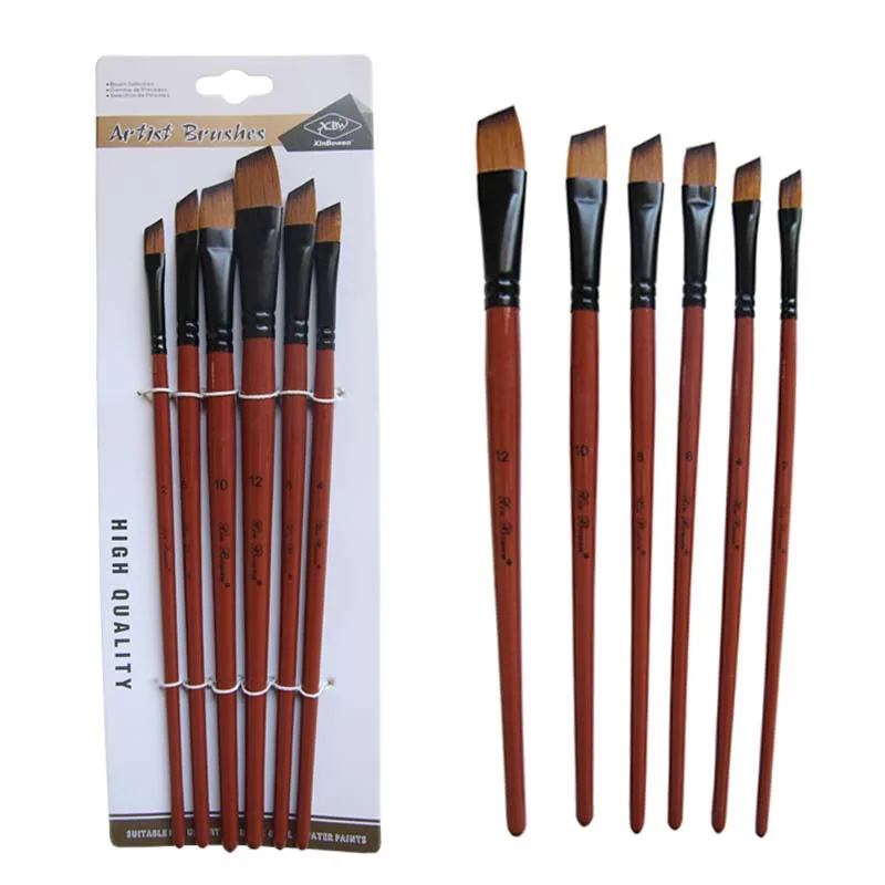 Sikat Nilon untuk Cat Minyak untuk Rambut Bulat Datar Akrilik Sikat untuk Kreativitas, felt-Tip Pen untuk Pemula, 6 Buah/Set