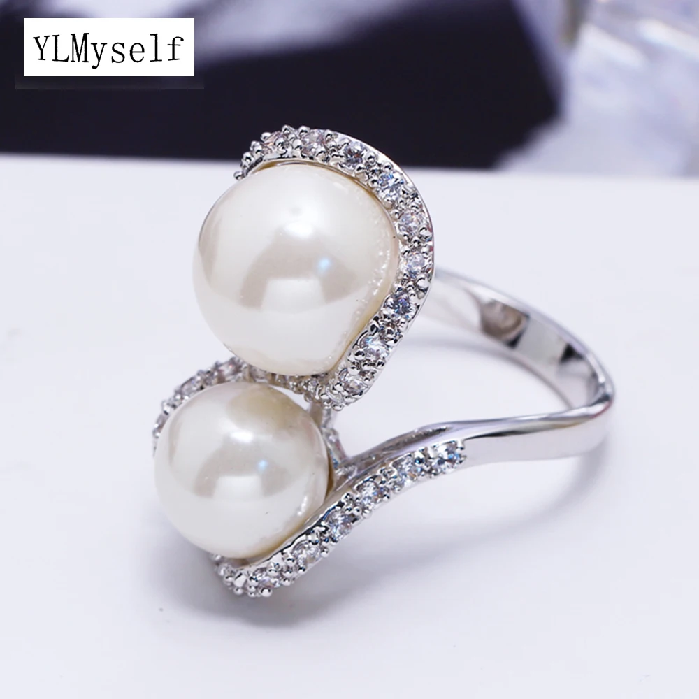 

YLMyself White Pearl Ring, Bright Crystal, Fashion Jewelry, Trendy Female Rings, High-Quality, Fast Shipping