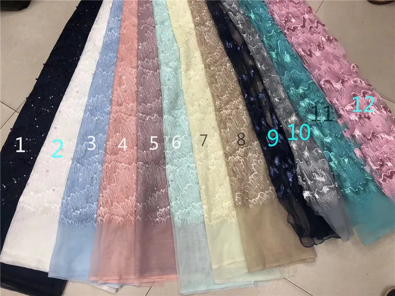 

fashion H-12924 african tulle lace fabric with glass beads and sequins new arrival embroidered lace fabric