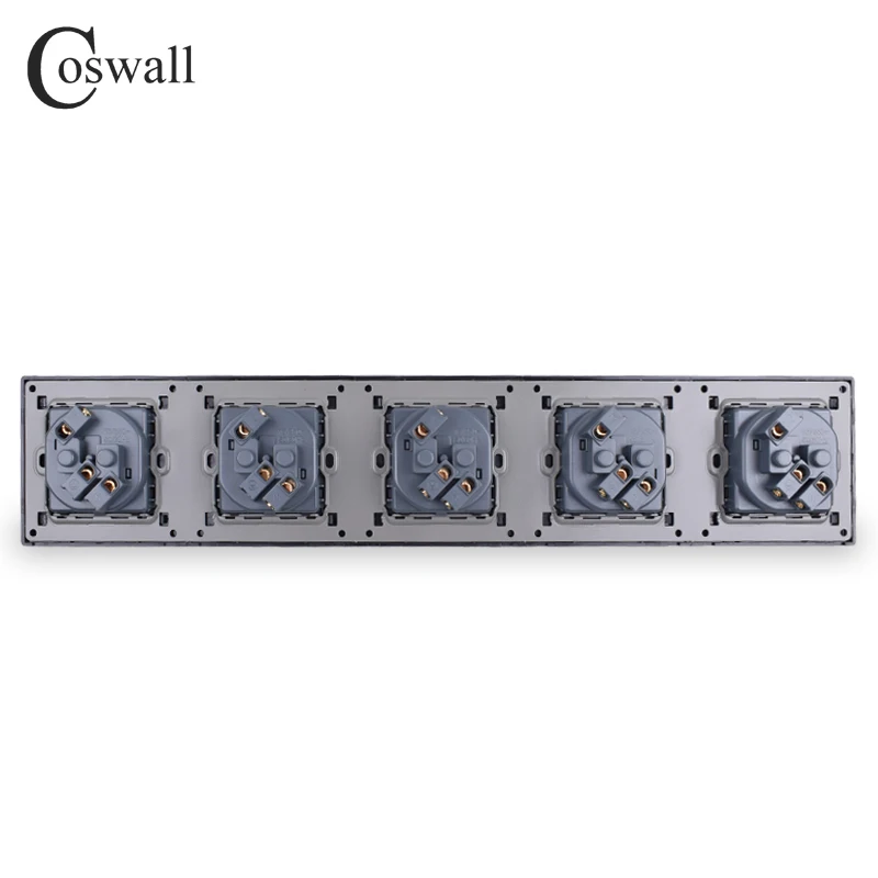 COSWALL Stainless Steel Panel 5 Gang Wall Socket 16A French Standard Power Outlet Silver Black Color With Child Protective Door