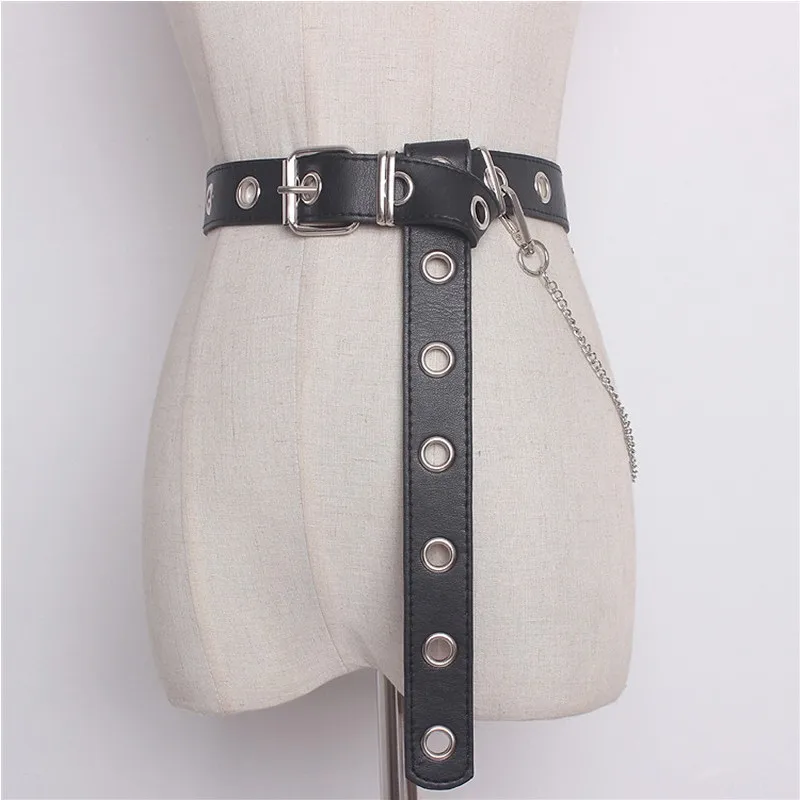 Newest Design Detachable Waist Belt Chain Punk Hip-hop Trendy Women Belts Lady Fashion Silver Pin Buckle leather Waistband Jeans