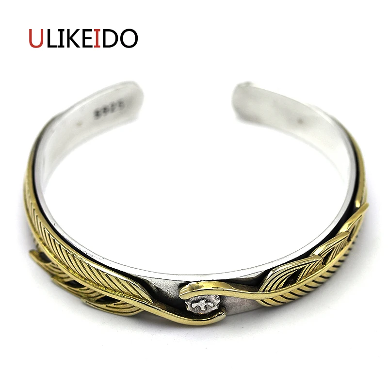 

Pure 925 Sterling Silver Bangle Feather Adjusted Vintage Hand Chain For Men And Women Special Japan Jewelry Charm 467