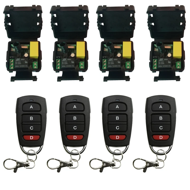 RF mini Wireless Remote Control AC 220 V 1 channel 10A Relay Output Radio 4 Receiver & 4 transmitter effective distance 50m