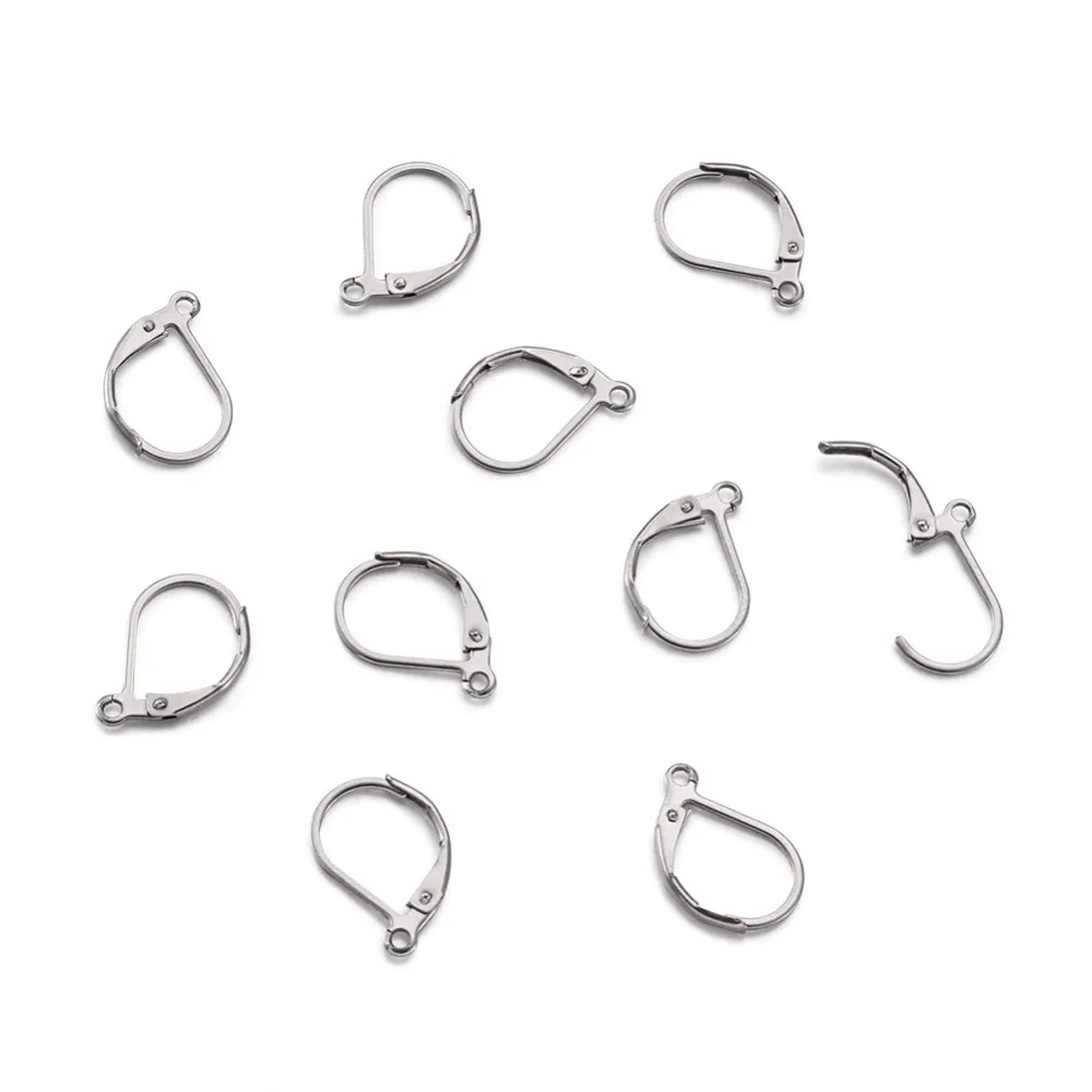 100pcs 15x10mm Stainless Steel Earring Hoops Clasp Leverback Earring Findings for jewelry DIY making ,2mm thick hole: 1mm F50