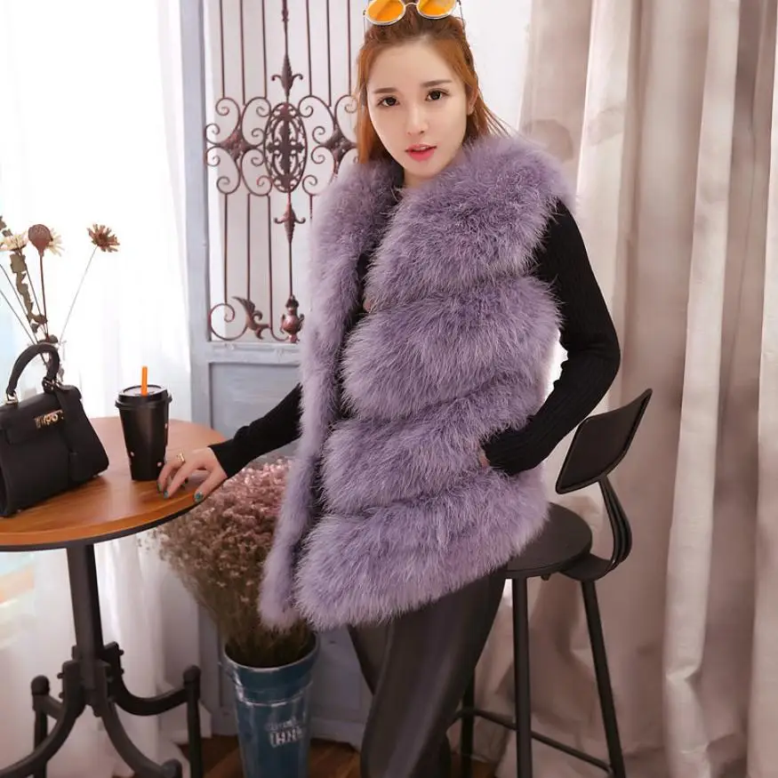 High-end Winter Women's faux Fur Vest Coat Ostrich Fur Waistcoat Fashion Slim Sleeveless Jacket Single Breasted Outwear L1700