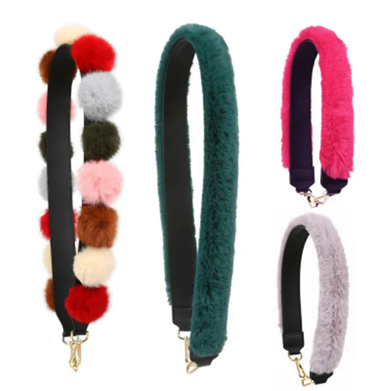 

New Fashion Plush Ball Woman Shoulder Straps For Bags High Quality Handles For Handbags Multiple Colors