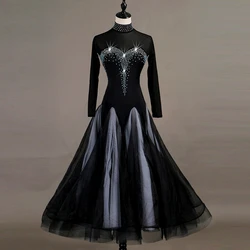 Ballroom Dance Dresses Long Sleeve dress for ballroom dancing crystal strass  Women Stage Waltz Ballroom Dress blue black MQ049