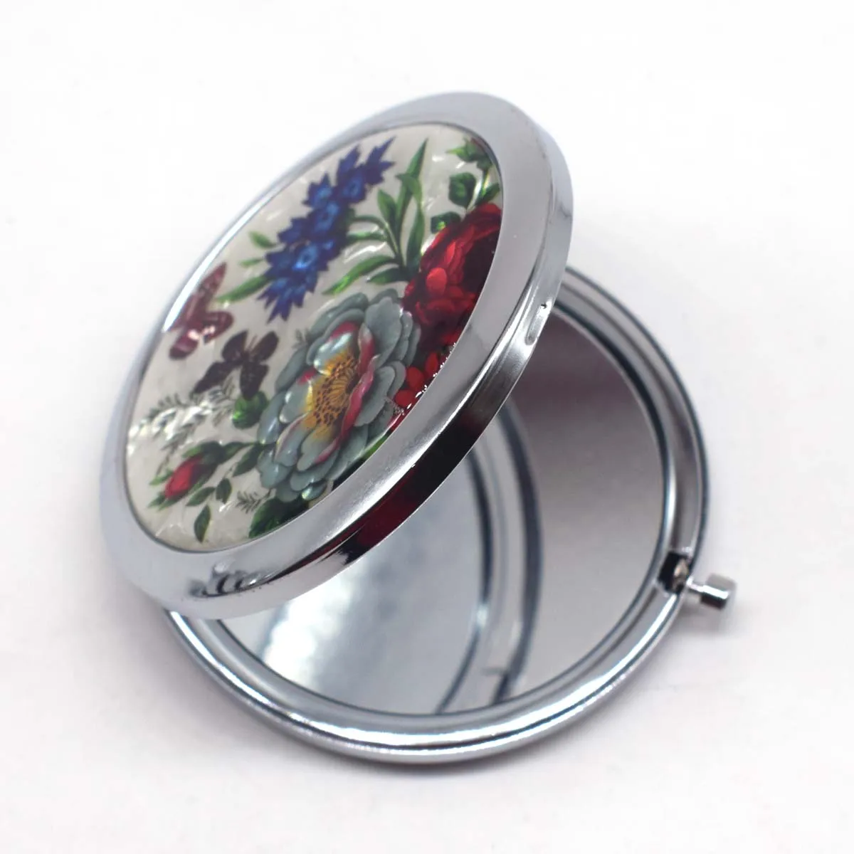 Mini Makeup Compact Pocket Mirror Flower Butterfly Bamboo Metal Portable Two-side Folding Makeup Mirror Vintage Cosmetic Mirrors