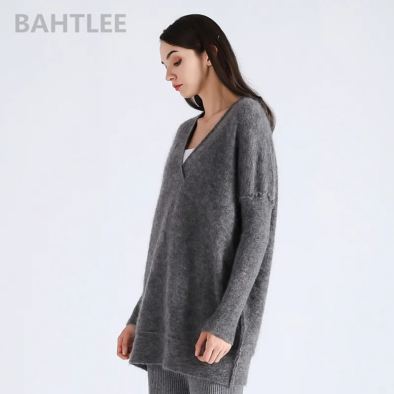 BAHTLEE-Women's Africa Mohair Wool Knitted Pullovers, V-Neck Sweater, Long Sleeves, Light Loose, Keep Warm, Spring, Autumn