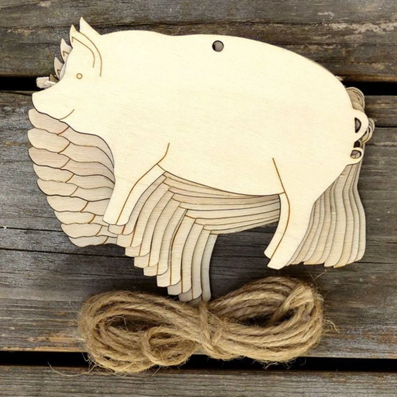 

50pcs laser cut wood animal shape pig wood toy wood hanging ornament