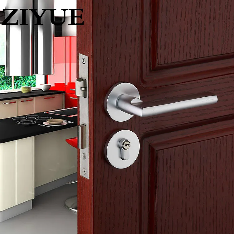 

Free Shipping Silver White European Simple Space Aluminum Solid Split Door Lock Indoor Bedroom Wooden Mechanical Hardware Locks