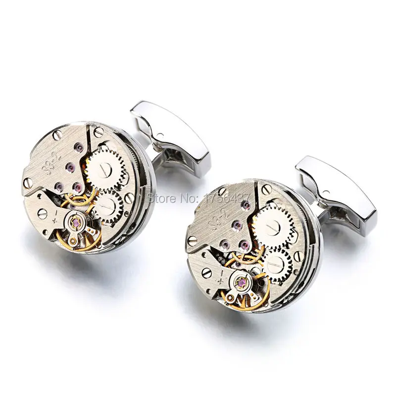 

LEPTON Non-Functional Watch Movement Cufflinks Stainless Steel Steampunk Gear Watch Mechanism Cuff Links For Mens Gifts Gemelos